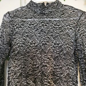 Black and Silver Lace Top Transparent